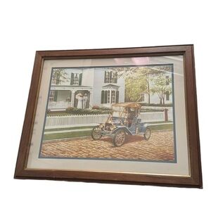 Vintage Wooden Picture Frame: Antique Ford Car Print‎